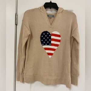 Marled Woman’s V-Neck Sweater with an American Flag Heart with hood.
